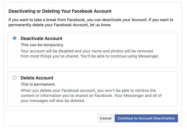 How to delete or deactivate your Facebook account