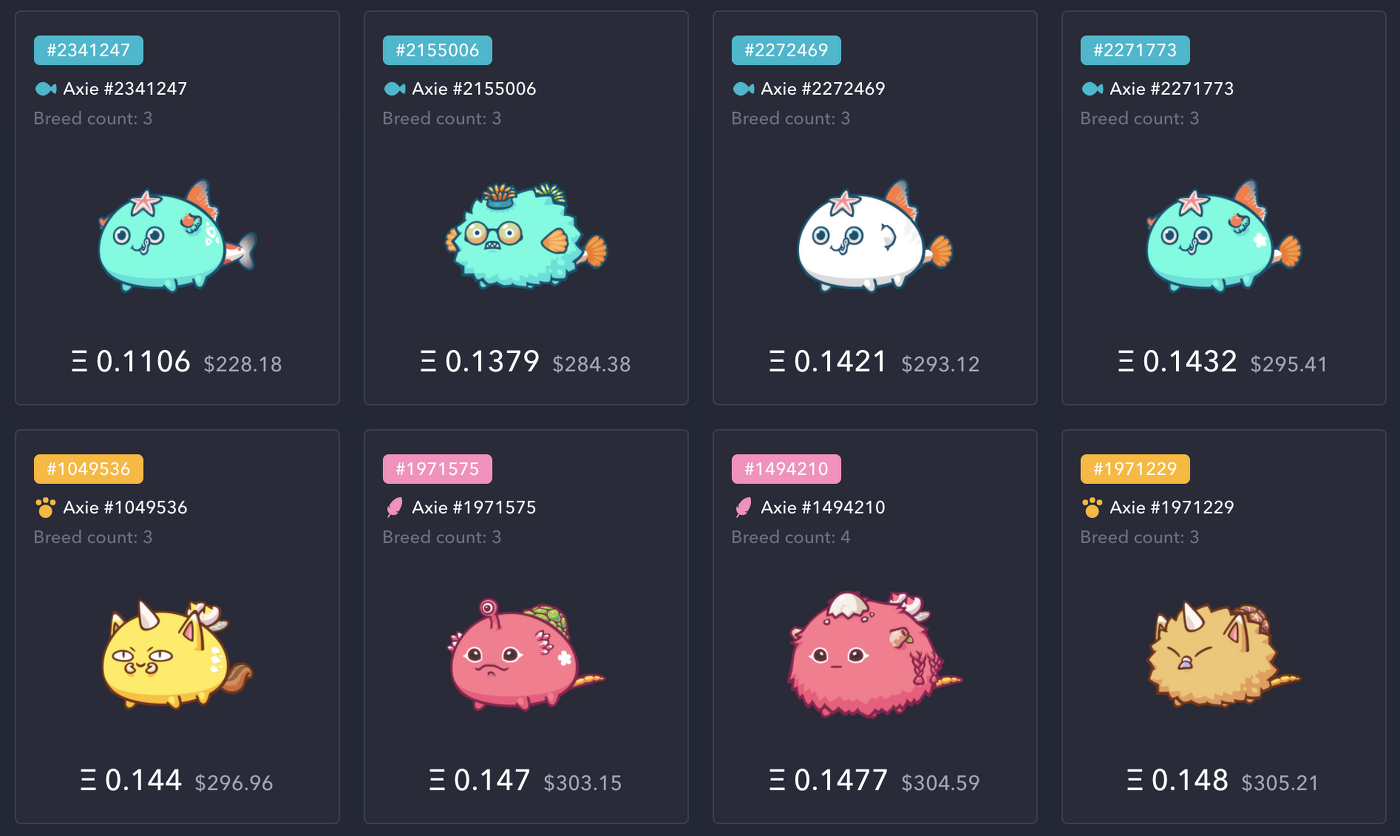 You can buy and sell Axies on the game's marketplace. Image: Axie Infinity